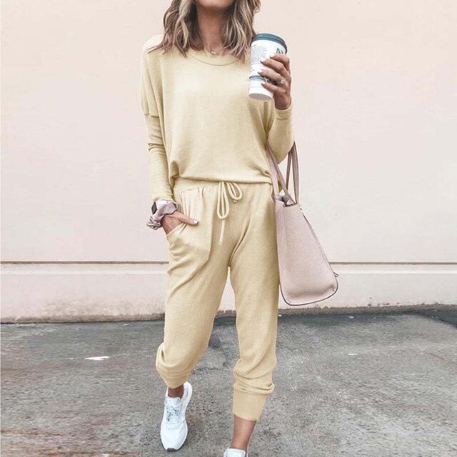 Emma Ensemble Deux Pièces Loungewear Décontracté Pour Femmes Haut À Manches Longues Et Joggers À Cordon