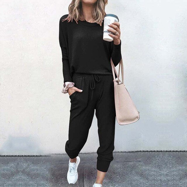 Emma Ensemble Deux Pièces Loungewear Décontracté Pour Femmes Haut À Manches Longues Et Joggers À Cordon