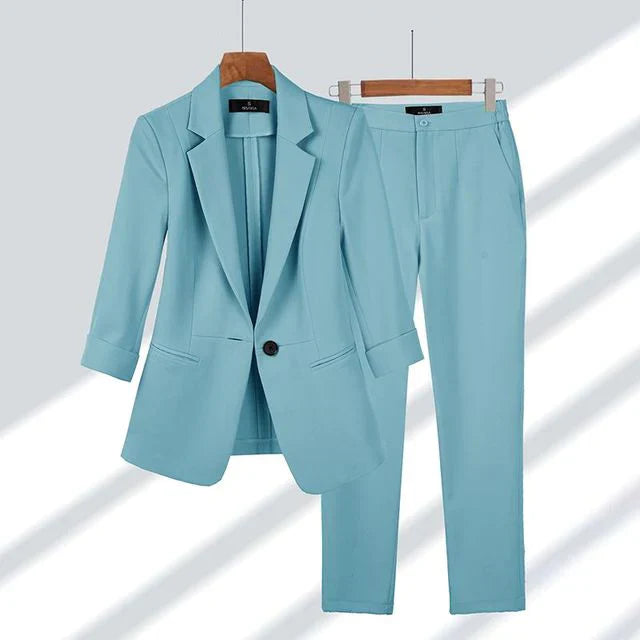 Ensemble Blazer À Bouton Unique Et Pantalon Pour Femme Professionnel Et Élégant Amawinc
