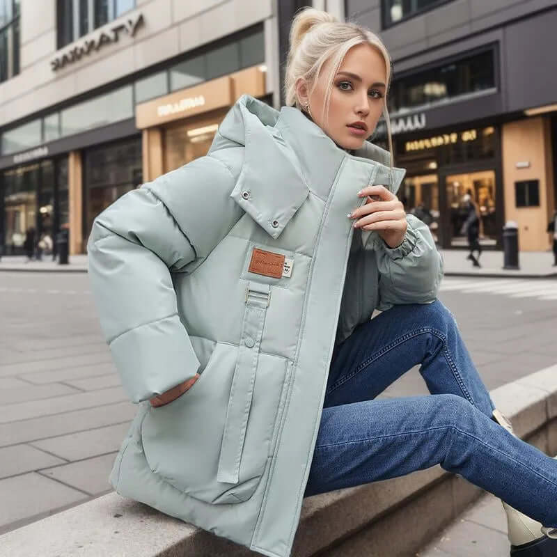 Veste Matelassée Pour Femmes Coupe Oversized Boxy Isolée Longueur Moyenne Capuche Amovible Nordisk Flair