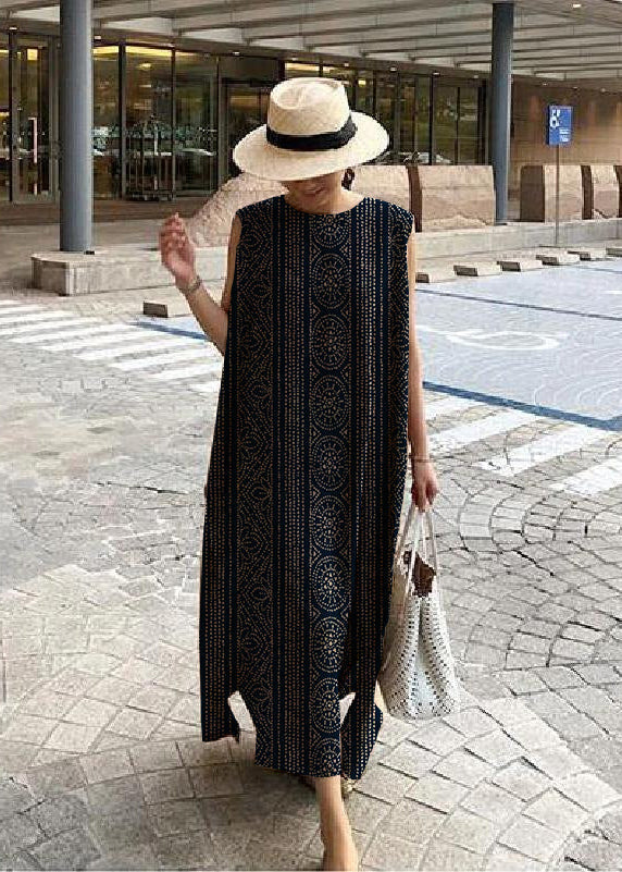 Robe Maxi Bohème En Lin Coton Avec Fente Latérale Imprimé Floral Blanc Pour Femme Confort Quotidien