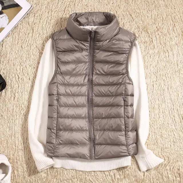Gilet Duvet Femme Léger Isolé Col Montant Matelassé Avec Fermeture Éclair Pour Temps de Transition