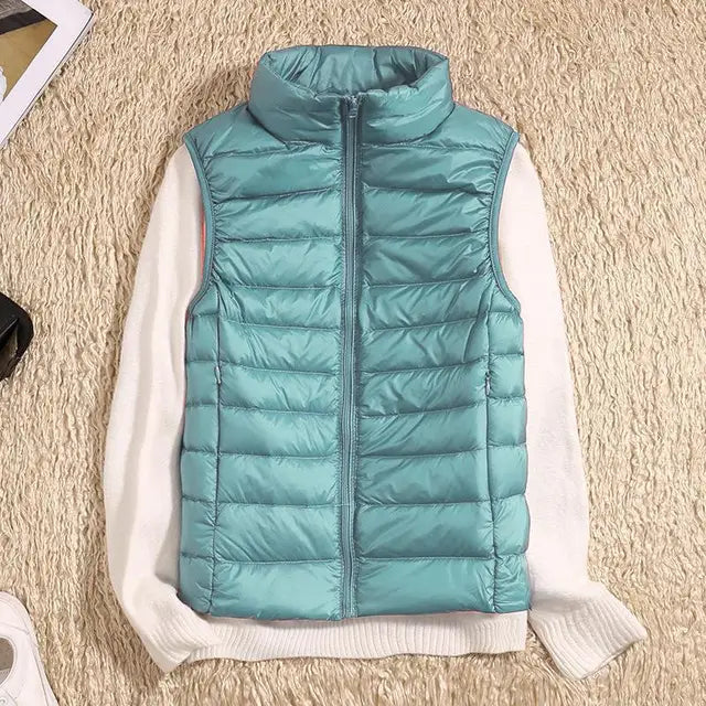 Gilet Duvet Femme Léger Isolé Col Montant Matelassé Avec Fermeture Éclair Pour Temps de Transition
