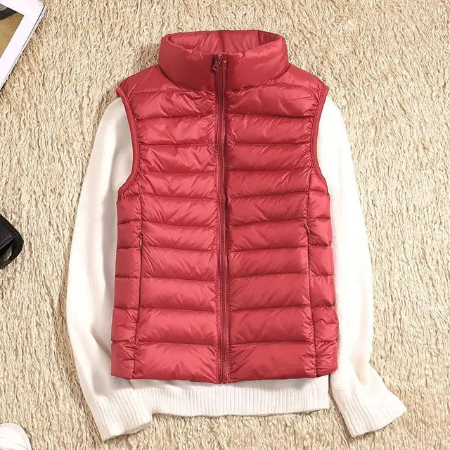 Gilet Duvet Femme Léger Isolé Col Montant Matelassé Avec Fermeture Éclair Pour Temps de Transition