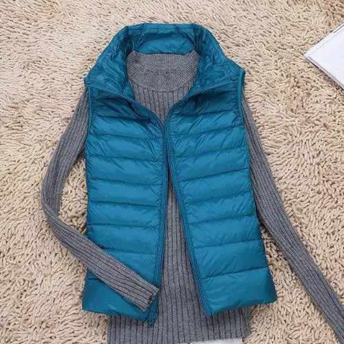 Gilet Duvet Femme Léger Isolé Col Montant Matelassé Avec Fermeture Éclair Pour Temps de Transition