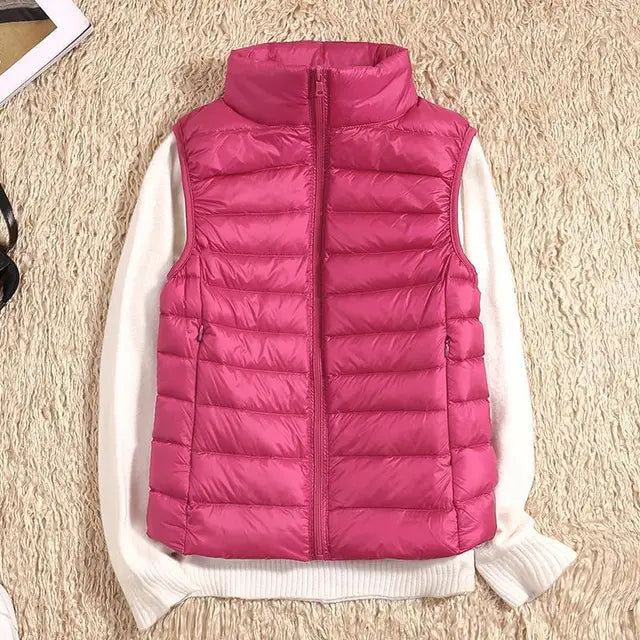 Amawinc Rose Gilet Matelassé Léger Zip Avant Pour Femmes Hiver Confortable Et Polyvalent