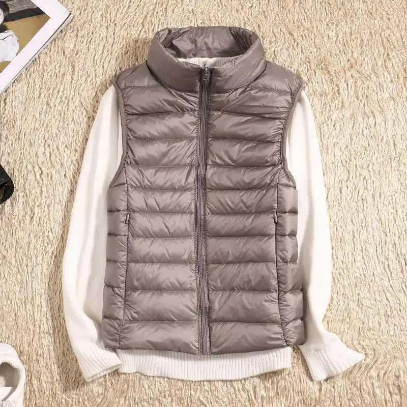 Amawinc Rose Gilet Matelassé Léger Zip Avant Pour Femmes Hiver Confortable Et Polyvalent