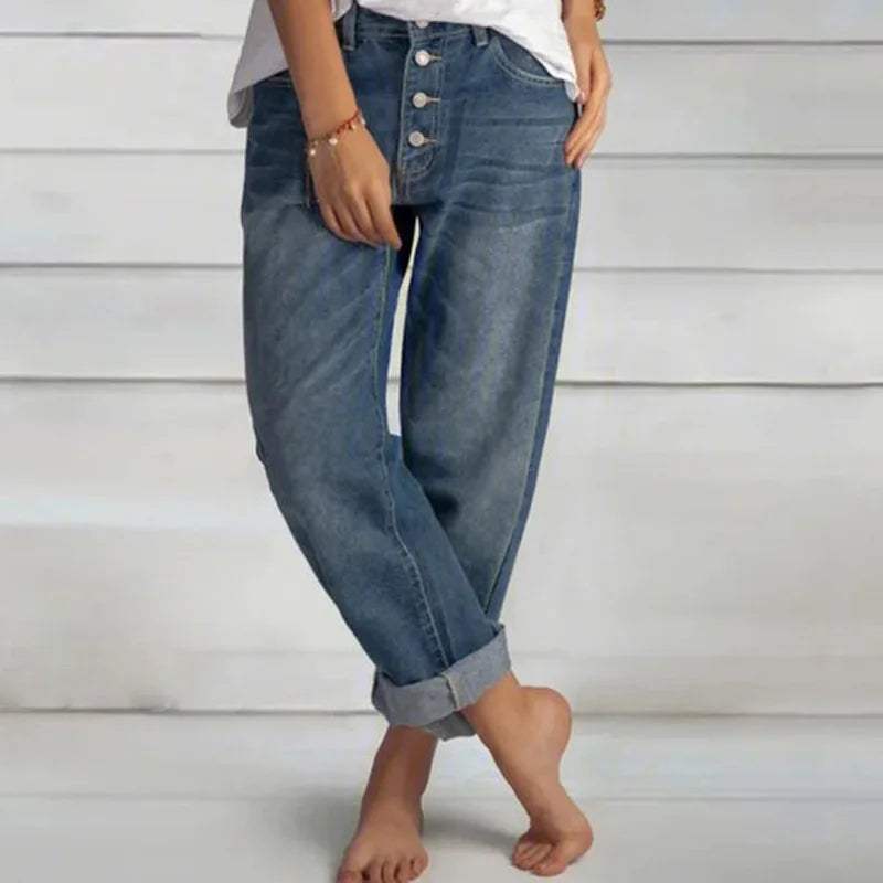 Amawinc Rose Jean Femme Décontracté Boutonné Coupe Décontractée Confort Polyvalent