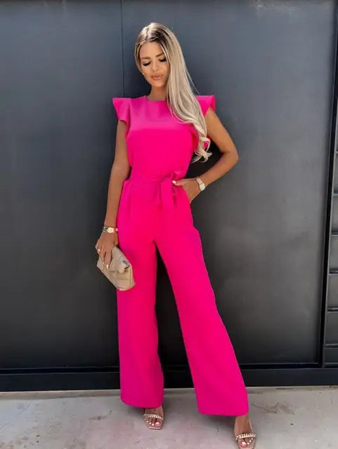Damen-Jumpsuit mit Gürtel und gerafften Ärmeln