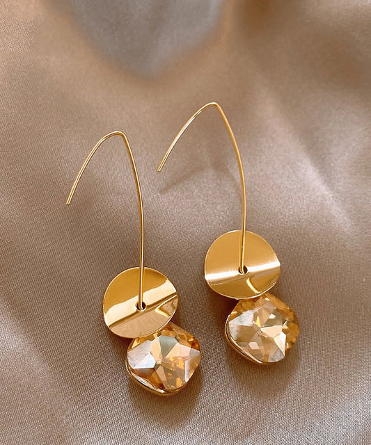 Boucles d'oreilles pendantes en alliage de cuivre et zircons à paillettes en or 2025 - Amawinc