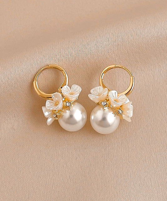 Boucles d'oreilles créoles florales en alliage de cuivre et or, perles de zircone, nouveauté 2025 - Amawinc