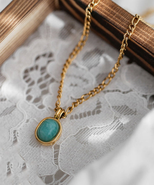 Collier avec pendentif en pierre précieuse surdoré en acier inoxydable doré (2025) - Amawinc