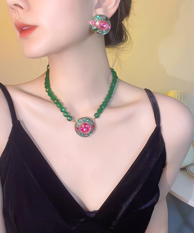 Collier pendentif en alliage vert incrusté de perles de cristal, nouveauté 2025 - Amawinc