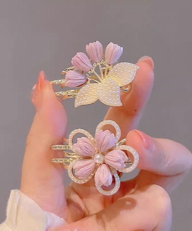 Ensemble de deux épingles à cheveux en alliage violet, motif lotus et perles florales, 2025 - Amawinc