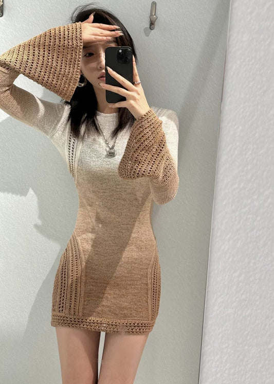 Robe en maille dégradée à manches évasées et coupe ajustée, collection 2025 - Amawinc