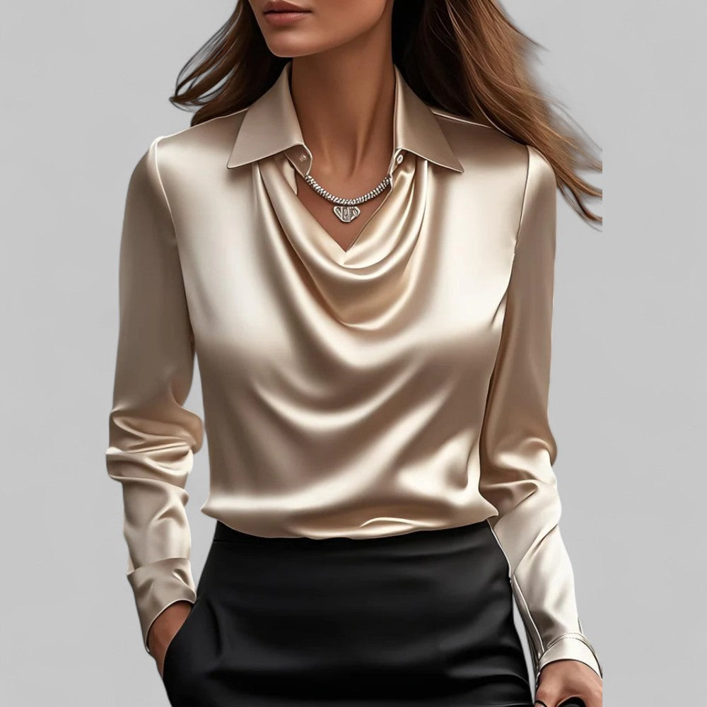 Blouse Col Drapé Regular Fit Pour Femme Style Business Casual Élégante Idéale Bureau