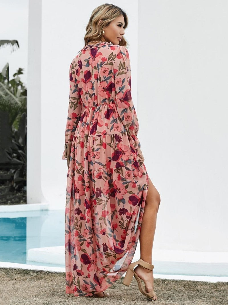 Robe Midi Imprimé Floral Amawinc Léger Confortable Pour Printemps Été Élégante Idéale Pour Looks Polies Décontractés