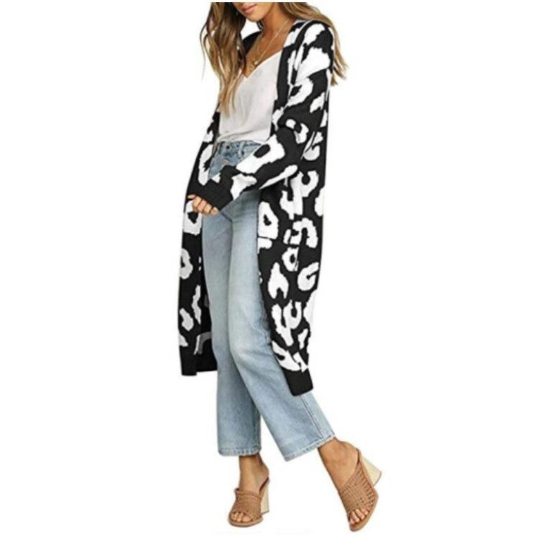 Damen Langstrickjacke mit trendigem Leopardenmuster Amawinc