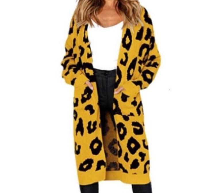 Damen Langstrickjacke mit trendigem Leopardenmuster Amawinc