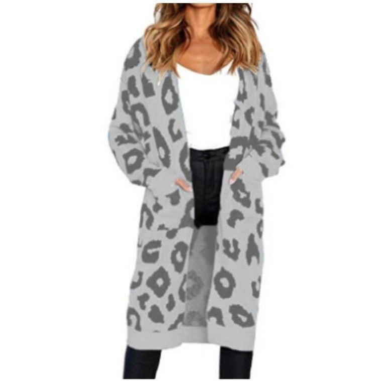 Damen Langstrickjacke mit trendigem Leopardenmuster Amawinc