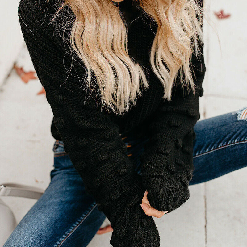 Damen Strickpullover mit strukturiertem Design und lässigen Puffärmeln Amawinc