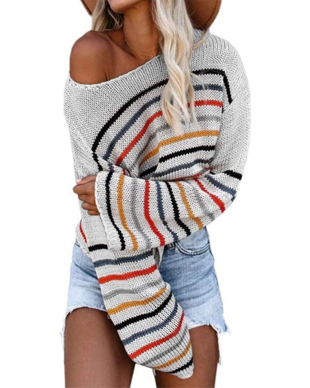Damen Strickpullover im modernen Streifenmuster Amawinc
