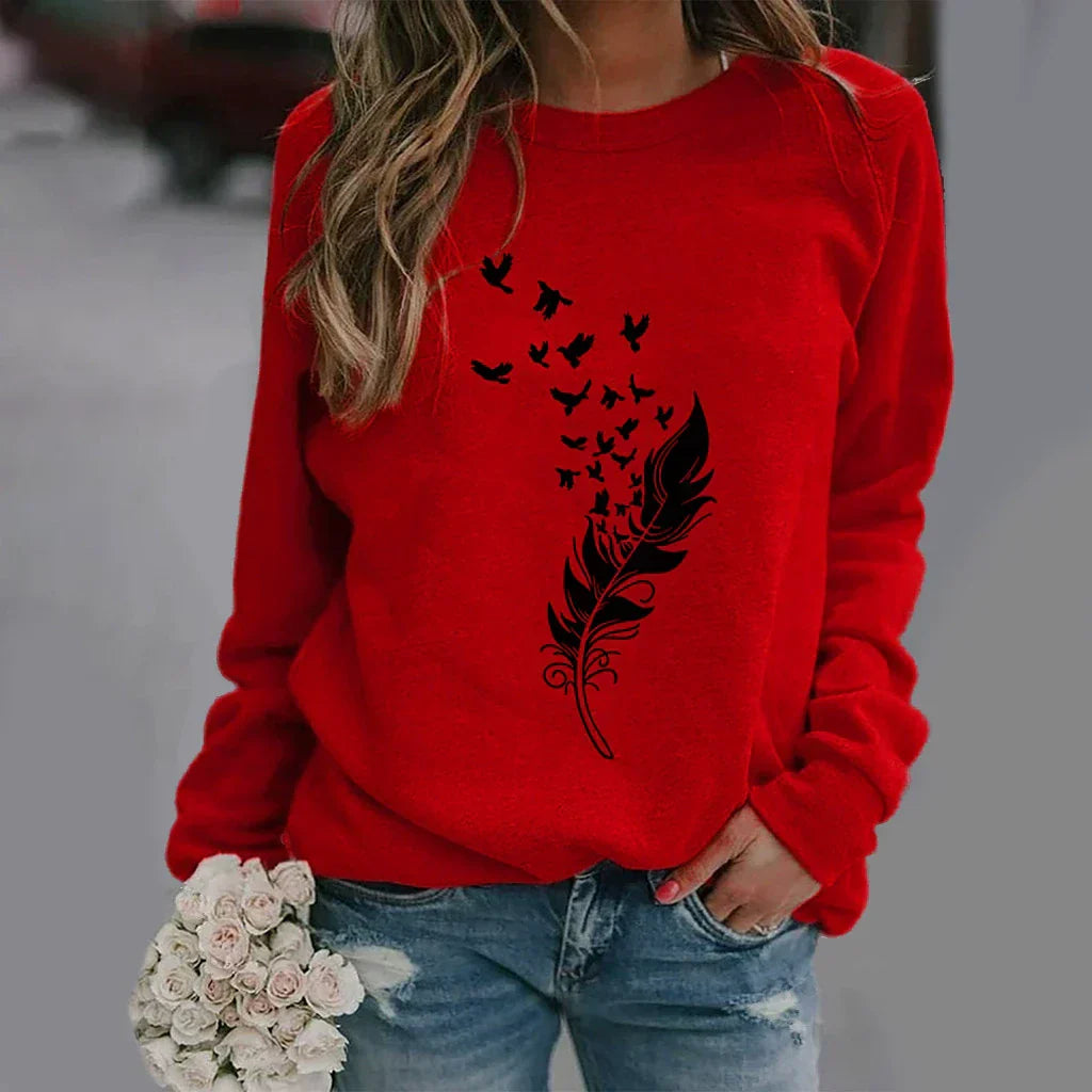 Sweat Pour Femmes En Coton Mélangé - Coupe Décontractée - Col Rond - Imprimé Graphique Devant