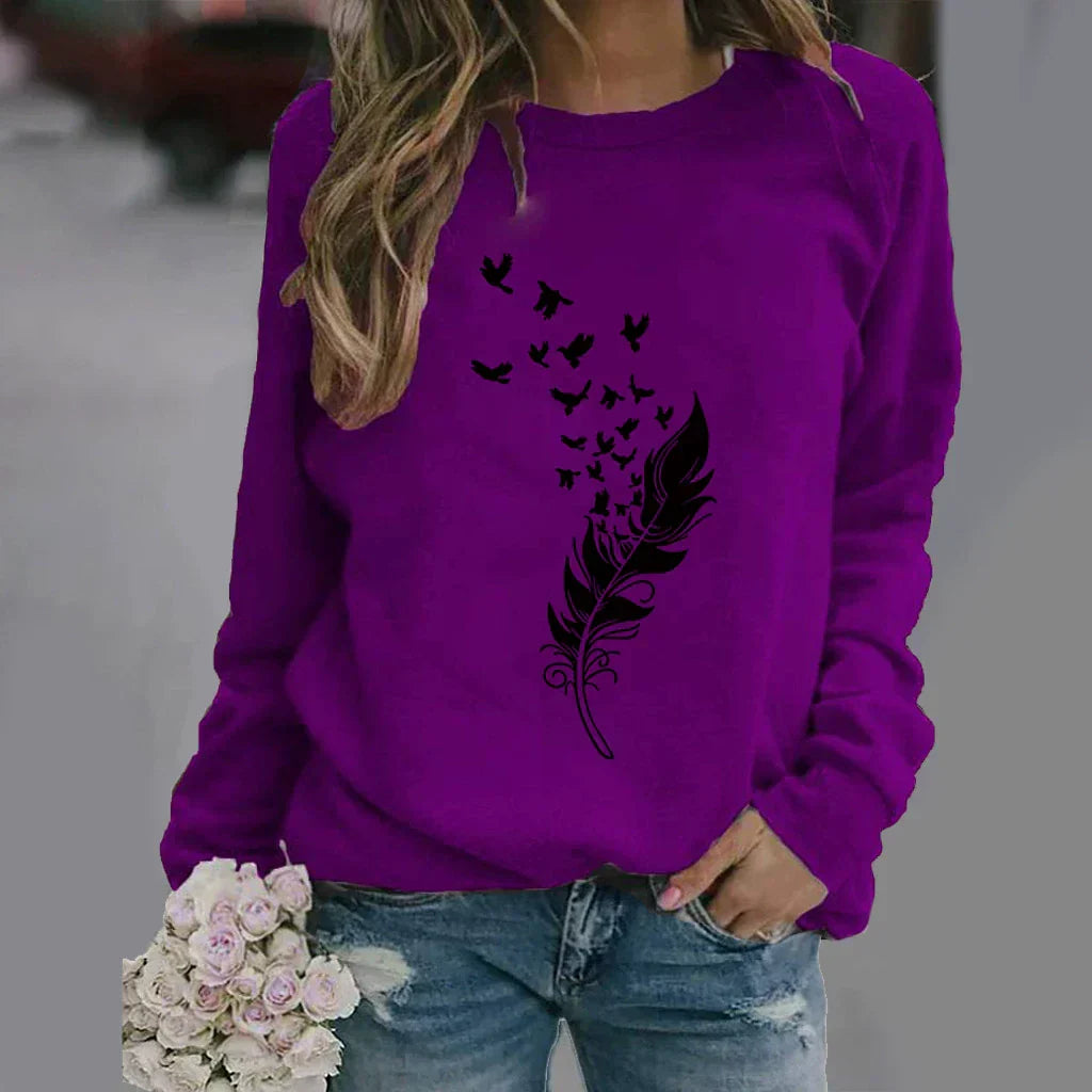 Sweat Pour Femmes En Coton Mélangé - Coupe Décontractée - Col Rond - Imprimé Graphique Devant