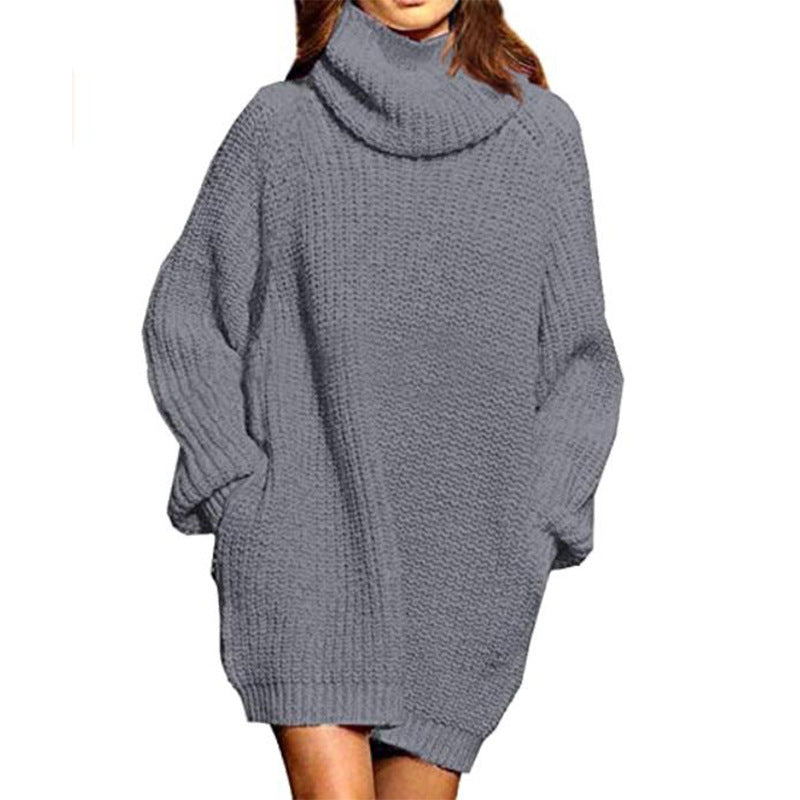 Damen Oversized Strickpullover mit hohem Kragen und weitem Schnitt Amawinc
