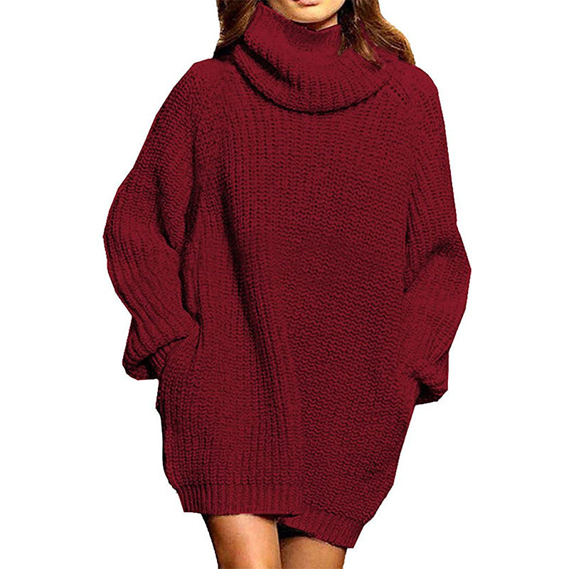 Damen Oversized Strickpullover mit hohem Kragen und weitem Schnitt Amawinc