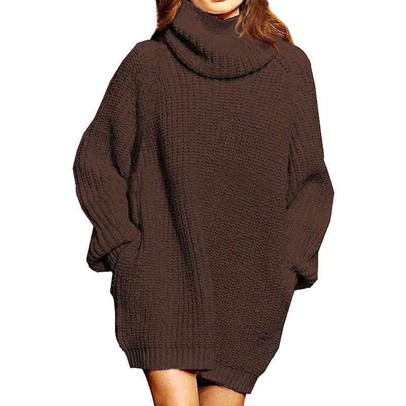 Damen Oversized Strickpullover mit hohem Kragen und weitem Schnitt Amawinc