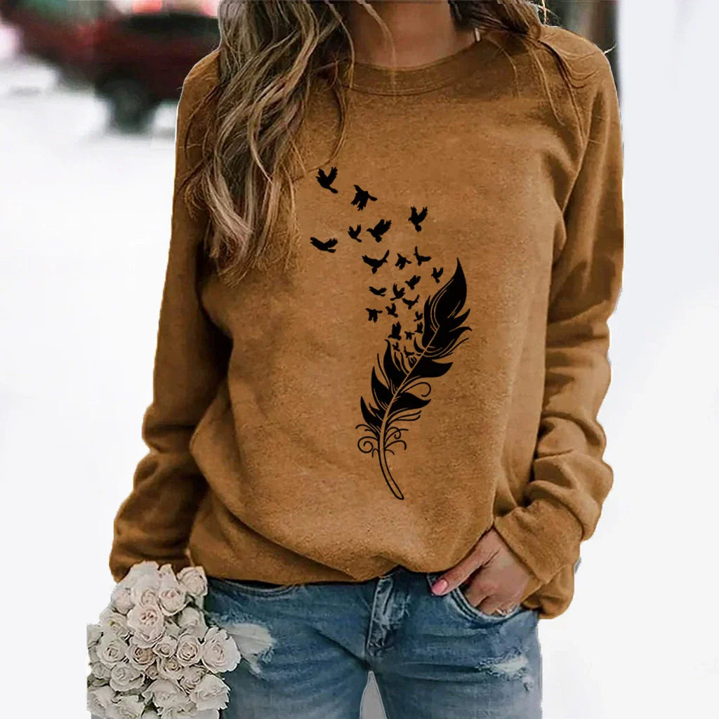 Sweat Pour Femmes En Coton Mélangé - Coupe Décontractée - Col Rond - Imprimé Graphique Devant