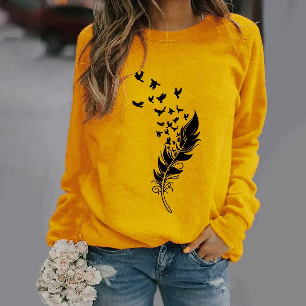 Sweat Pour Femmes En Coton Mélangé - Coupe Décontractée - Col Rond - Imprimé Graphique Devant