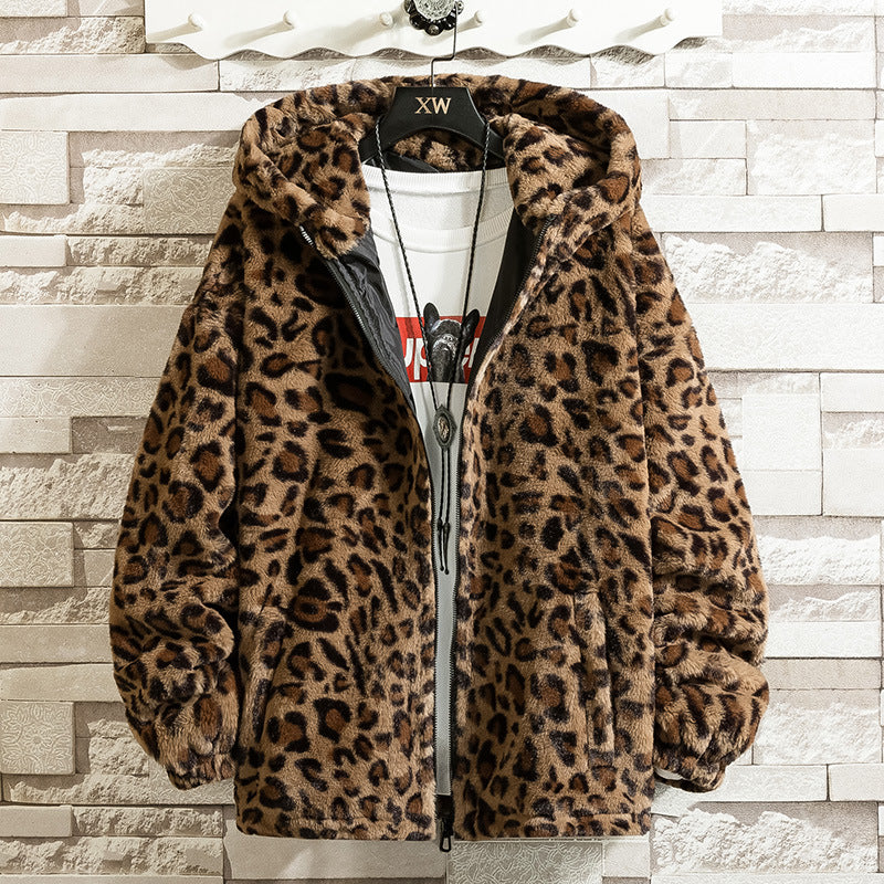 Damen kuschelige Fleecejacke mit Leopardenmuster und Kapuze Amawinc