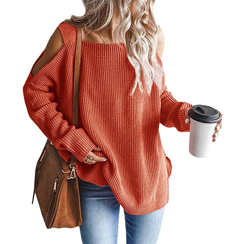 Damen Off-Shoulder Strickpullover mit modernen Details Amawinc