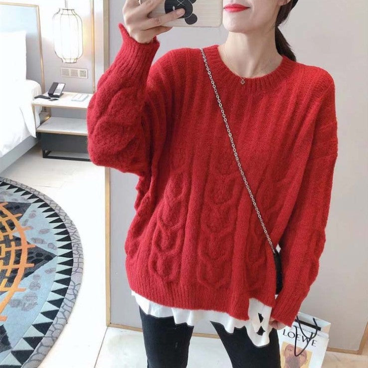 Damen Grobstrickpullover mit Zopfstrickmuster und lässigem Schnitt Amawinc