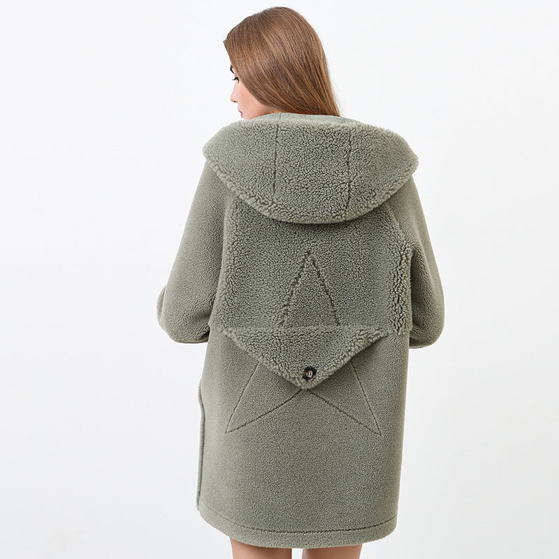 Damen Flauschige Kapuzenjacke mit Sternmotiv Amawinc