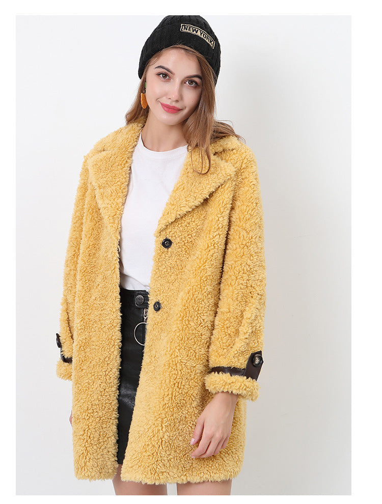 Damen Flauschiger Kurzmantel mit modischem Kragen und Knöpfen Amawinc