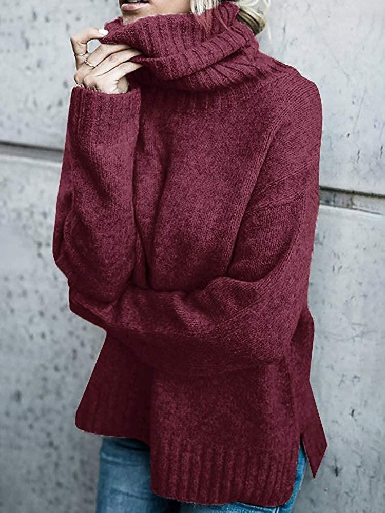 Damen Grobstrickpullover mit hohem Kragen und lässigem Schnitt Amawinc