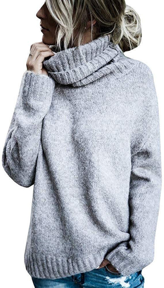 Damen Grobstrickpullover mit hohem Kragen und lässigem Schnitt Amawinc