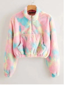 Damen Flauschige Kurzjacke mit hohen Kragen und praktischen Taschen Amawinc