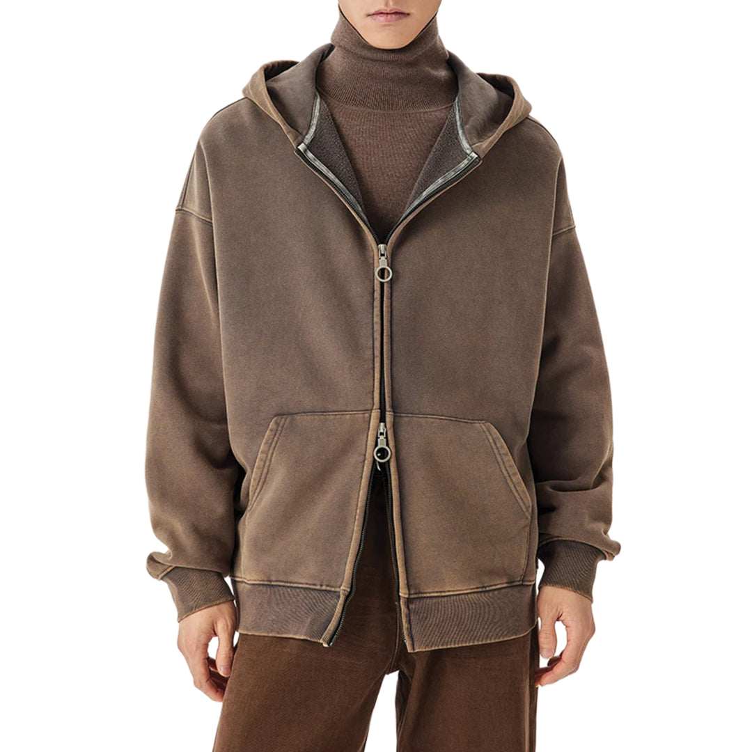 Sweat À Capuche West Fade Délavé Coton Avec Ferrures Métalliques Et Fermeture À Double Zip Poche À La Taille Oversize