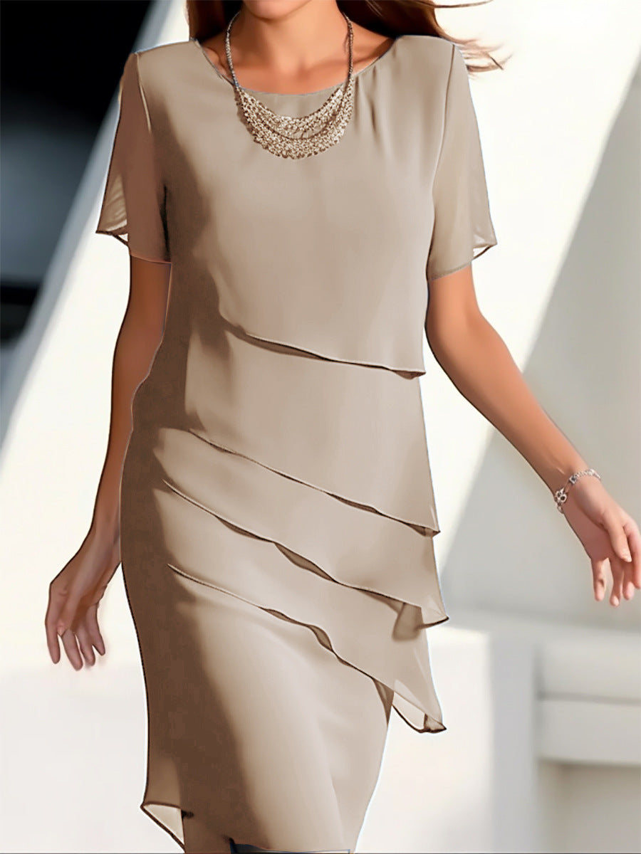 Chiffon Damenkleid von Fudus mit Patchwork und Rundhalsausschnitt