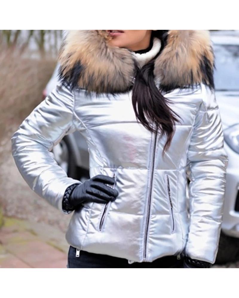Damen Steppjacke mit luxuriösem Fellkragen und praktischen Taschen Amawinc