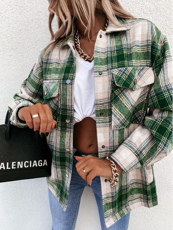 Veste Chemise Femme Oversize En Flanelle À Carreaux Boutons Devant Pour Style Décontracté
