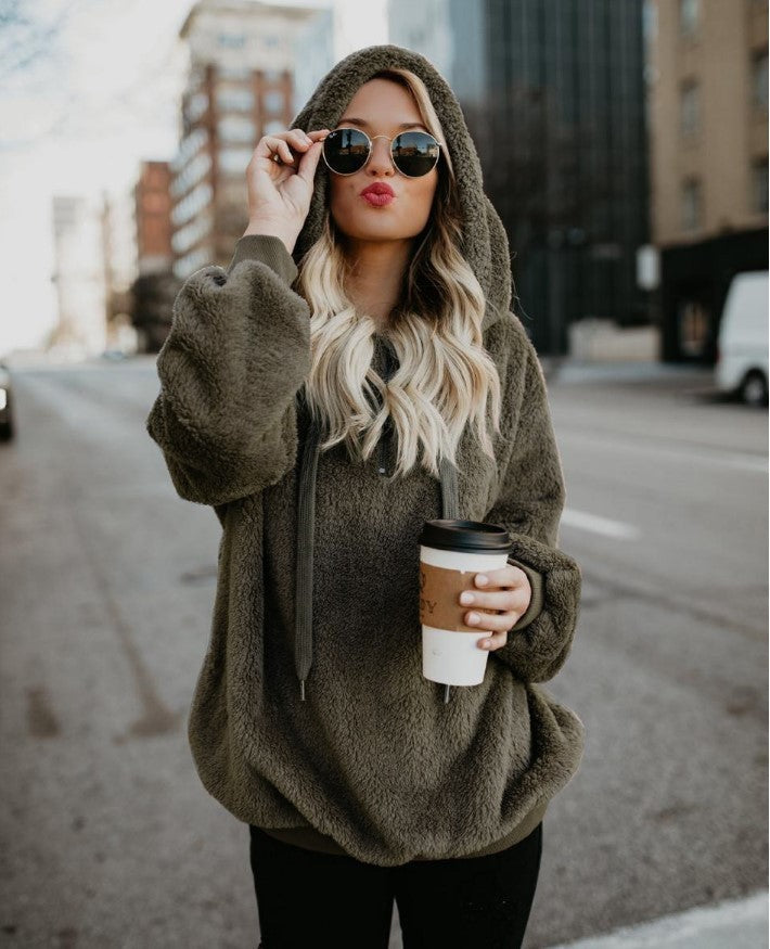 Damen Fleece-Sweatshirt mit Kapuze von Fudus