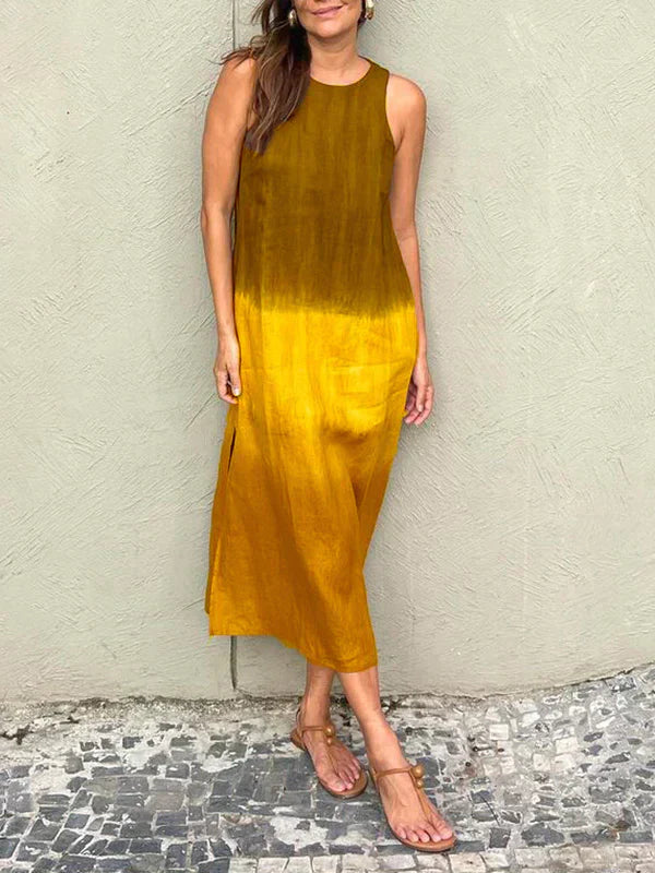 Robe Midi Tie Dye Victoria Ombré Bohème Sans Manches Coupe Décontractée Pour Jours Chauds Et Soirées Élégantes
