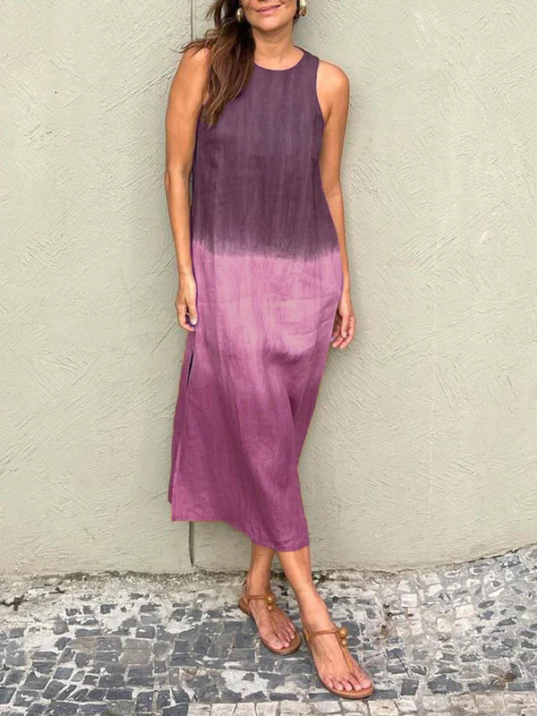 Robe Midi Tie Dye Victoria Ombré Bohème Sans Manches Coupe Décontractée Pour Jours Chauds Et Soirées Élégantes