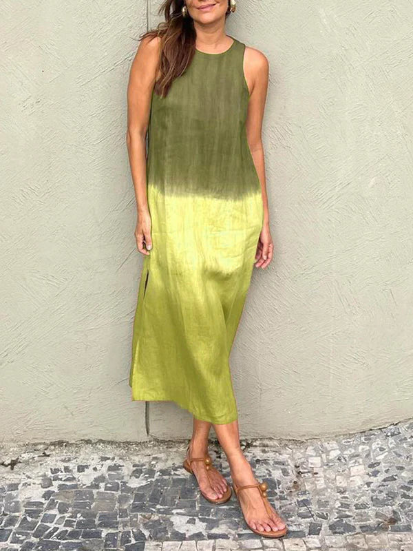 Robe Midi Tie Dye Victoria Ombré Bohème Sans Manches Coupe Décontractée Pour Jours Chauds Et Soirées Élégantes