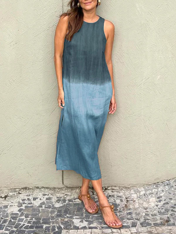 Robe Midi Tie Dye Victoria Ombré Bohème Sans Manches Coupe Décontractée Pour Jours Chauds Et Soirées Élégantes